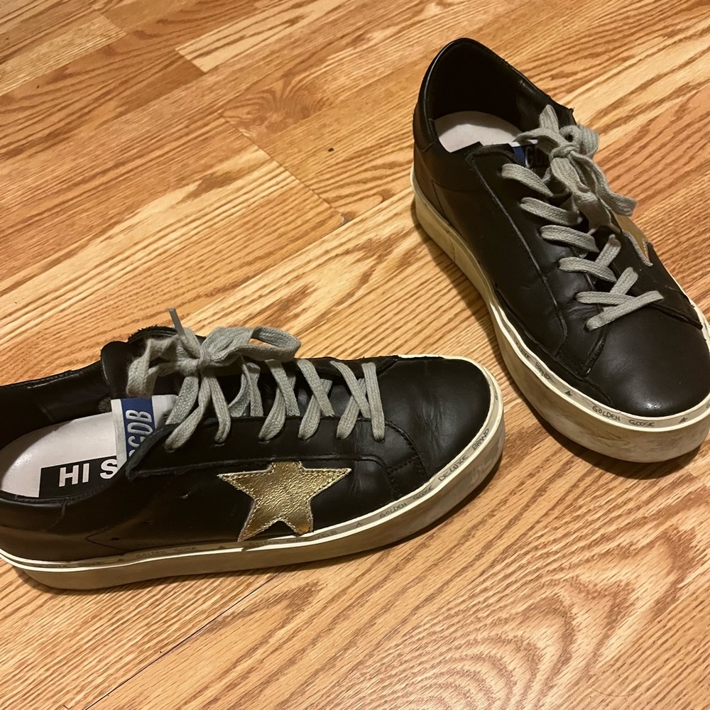 Golden Goose Sneakers Hi Star Leather Metallic Low Top Lace Up Block Gold